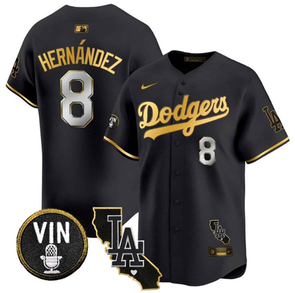 Los Angeles Dodgers #8 Enrique Hern??ndez Black Gold Vin California Patch Vapor Premier Limited Stitched Jersey - Click Image to Close